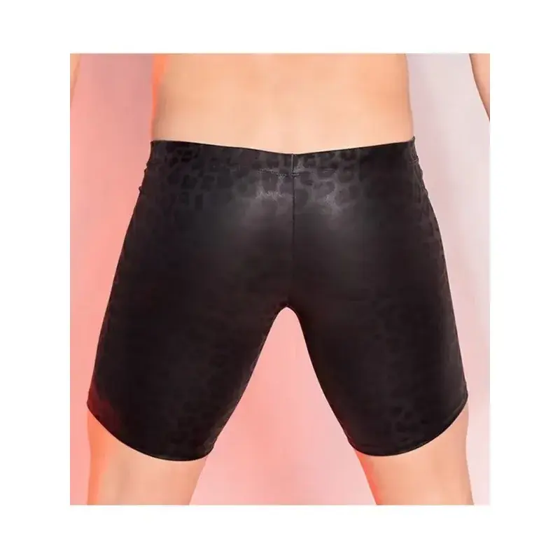 Sexy PU Shorts Leopard Print Pants Men Clothing Tights Male Clothes U Bulge Pouch Pants Shorts Gym Boxer Man Shapewear Lift Butt