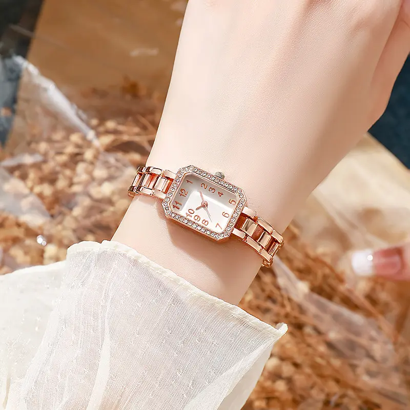 Watch Light Luxury Women's New Office Square Digital Leisure Hollow Stainless Steel Student Female Simple Quartz Watches