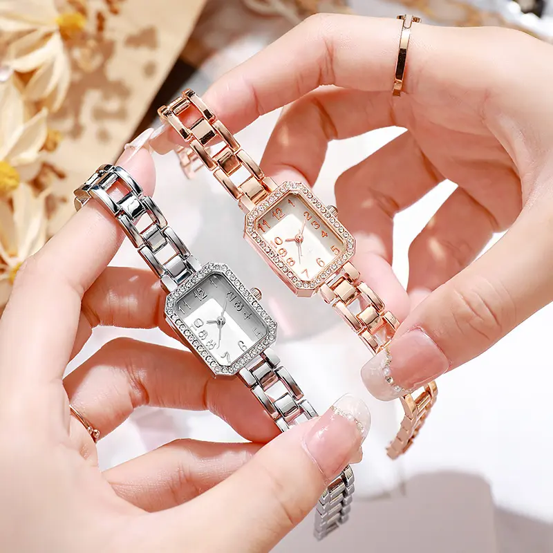 Watch Light Luxury Women's New Office Square Digital Leisure Hollow Stainless Steel Student Female Simple Quartz Watches