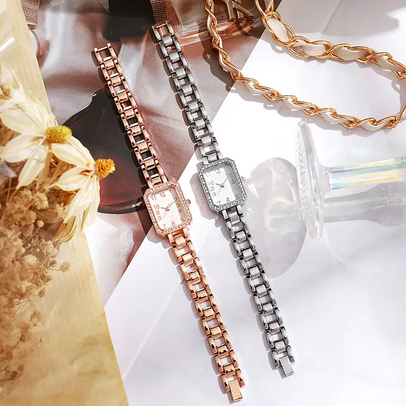 Watch Light Luxury Women's New Office Square Digital Leisure Hollow Stainless Steel Student Female Simple Quartz Watches
