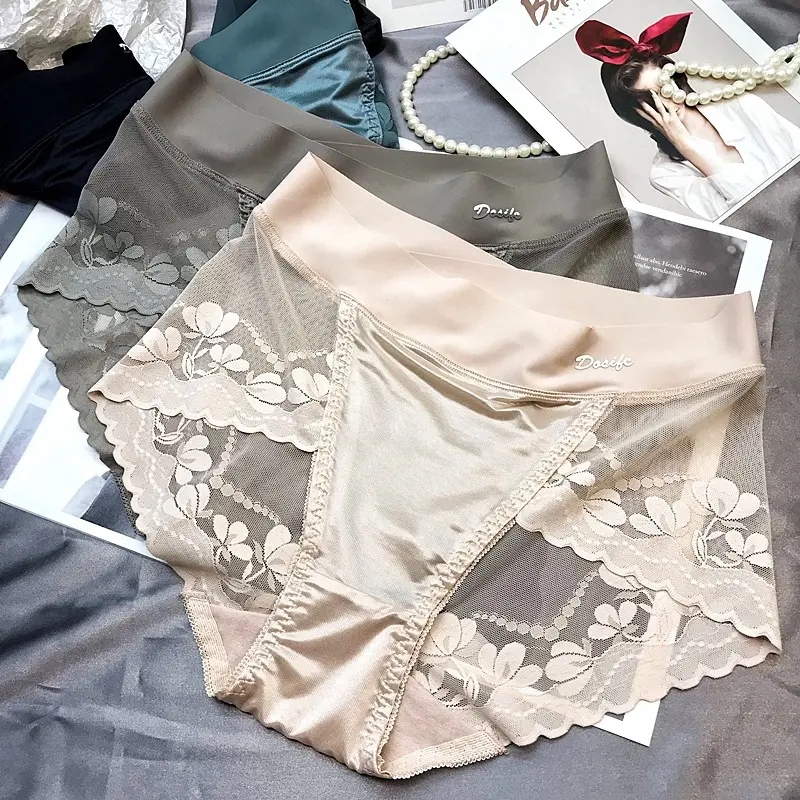 Lace Panties for Women French Style High Rise Satin Underwear Sexy Lady Lingerie Ultra-thin Girls' Briefs Comfort Underpants