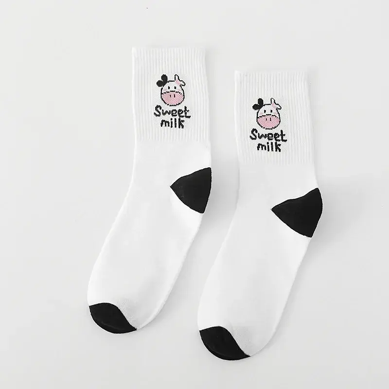 Black White Cow Cartoon Socks Women Harajuku Sweet Kawaii Tube Socks Happy Novel Funny Cotton Socks Men Gifts For The Holidays