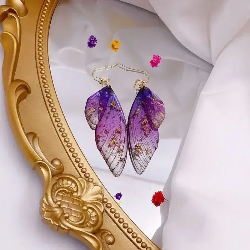Minar Fairy Clear Gradient Resin Simulation Wings Butterfly Rhinestone Flake Long Dangle Earrings for Women Casual Party Jewelry