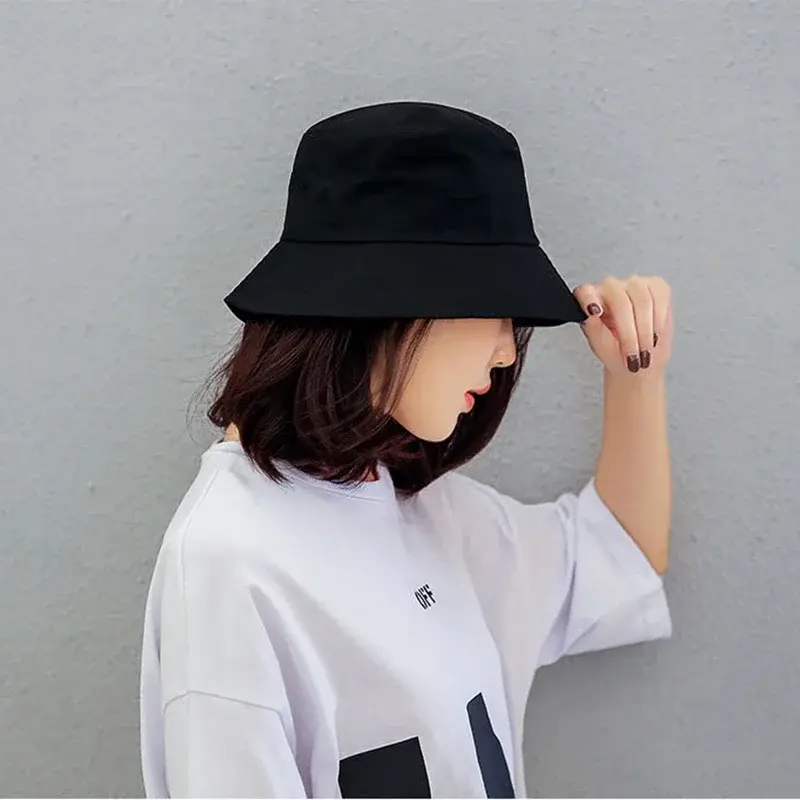 Black White Solid Bucket Hat Unisex Bob Caps Hip Hop Gorros Men Women Summer Panama Cap Beach Sun Fishing Boonie Hat