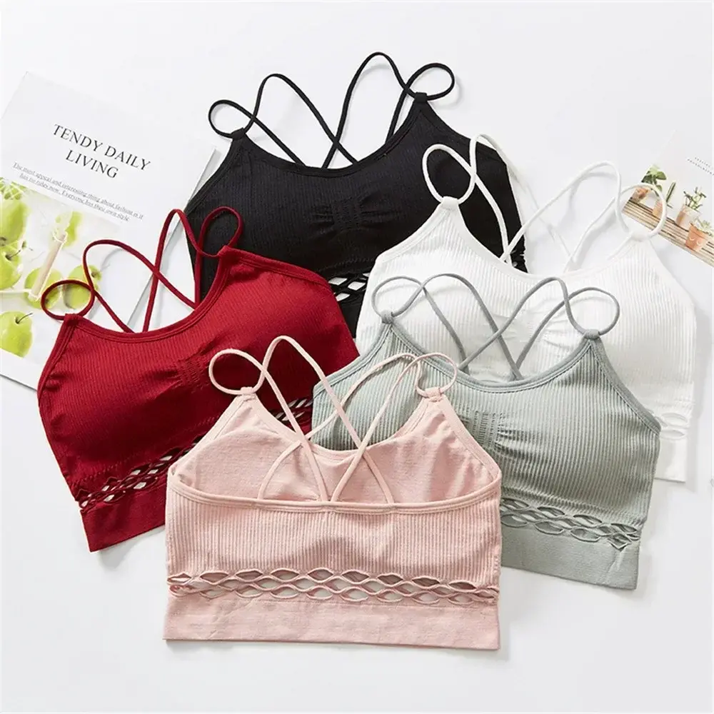 Hot Sales Tube Top Woman Sexy Lingerie Female Fitness Top Cross Strap Seamless Underwear Active Bra Women's Intimates Set