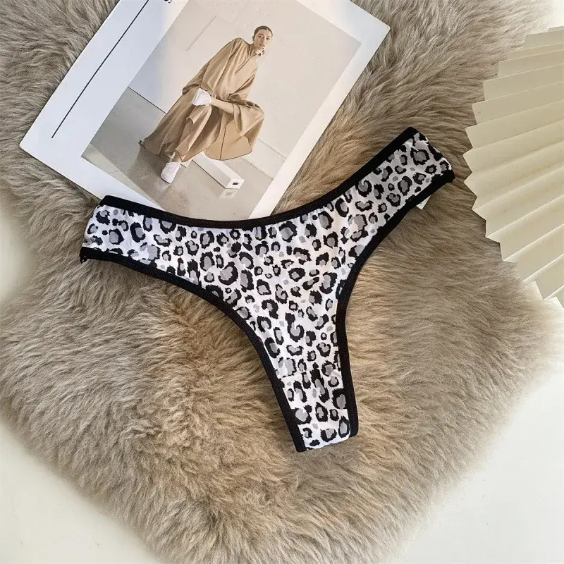Sexy Leopard Printed Cross Belt Underwear Women Low Waist Lace Bow Panties Transparent Seamless Briefs for Female