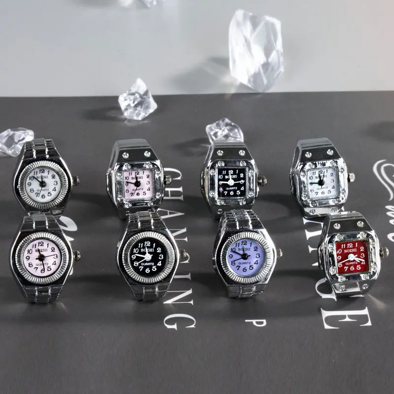 Y2K Punk Quartz Watch Rings for Couple Women Man Hip Hop Mini Elastic Stretchy Watch Finger Ring Retro Fashion Jewelry Gift