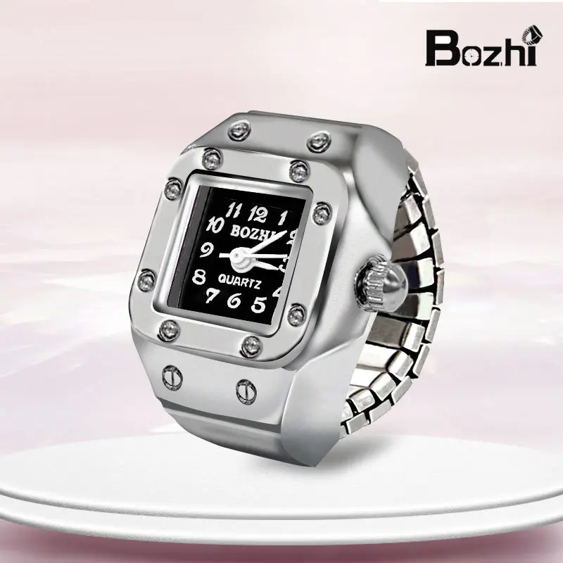 Y2K Punk Quartz Watch Rings for Couple Women Man Hip Hop Mini Elastic Stretchy Watch Finger Ring Retro Fashion Jewelry Gift