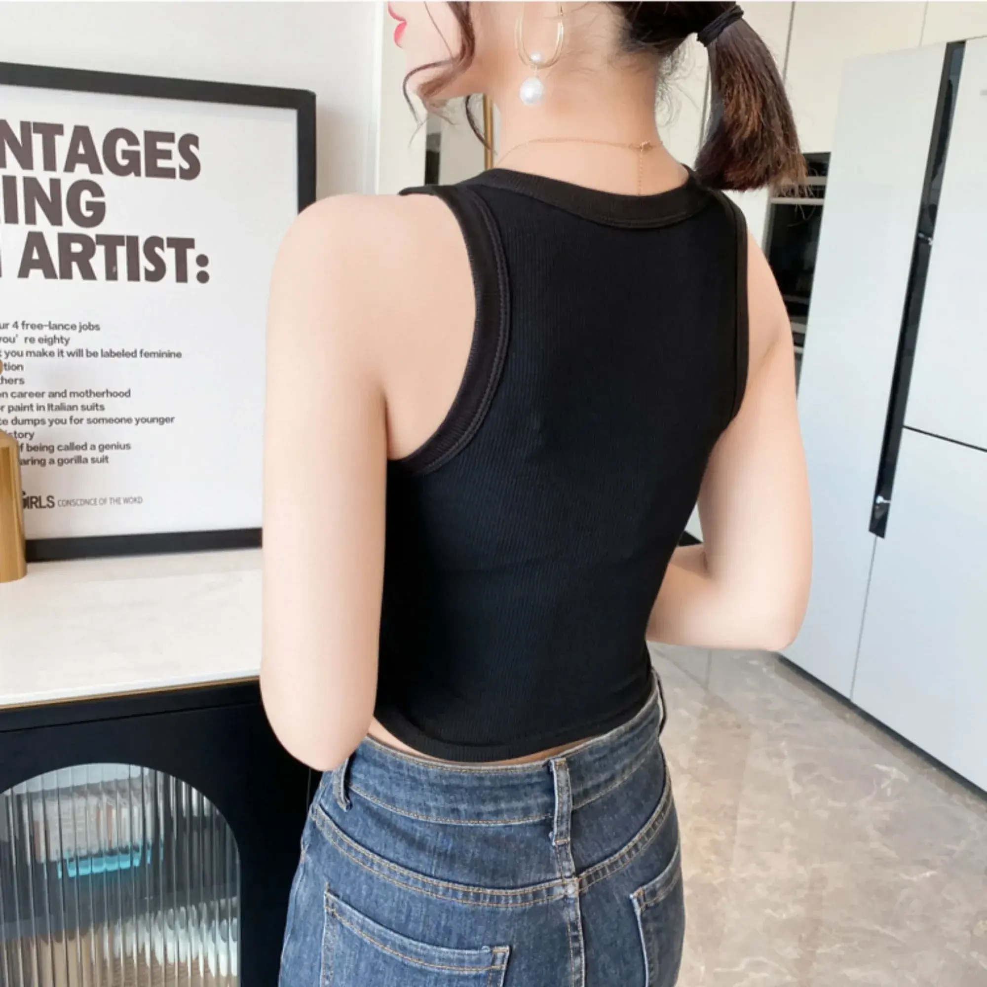 Women's Tank Top Ribbed Knitted Embroidery Letter Vest Female Summer Clothing Crop top White Black Casual Short Tight Sport Tops