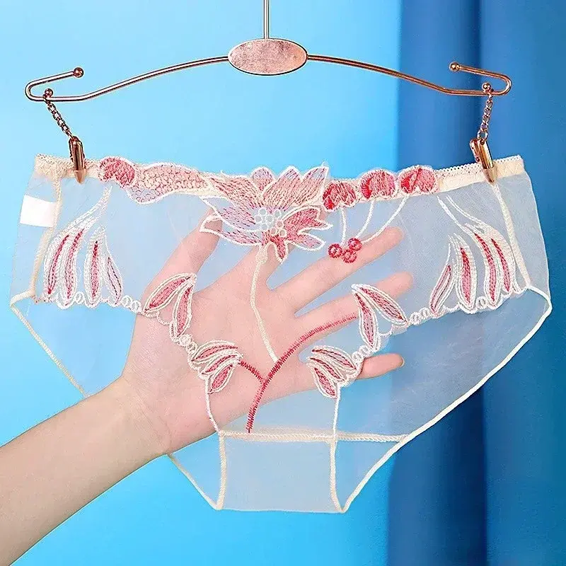 Transparent Sexy Lace Women's Panties Hot Lingerie Flowers Female Underpants Charming Large Ultra-Thin Underwear