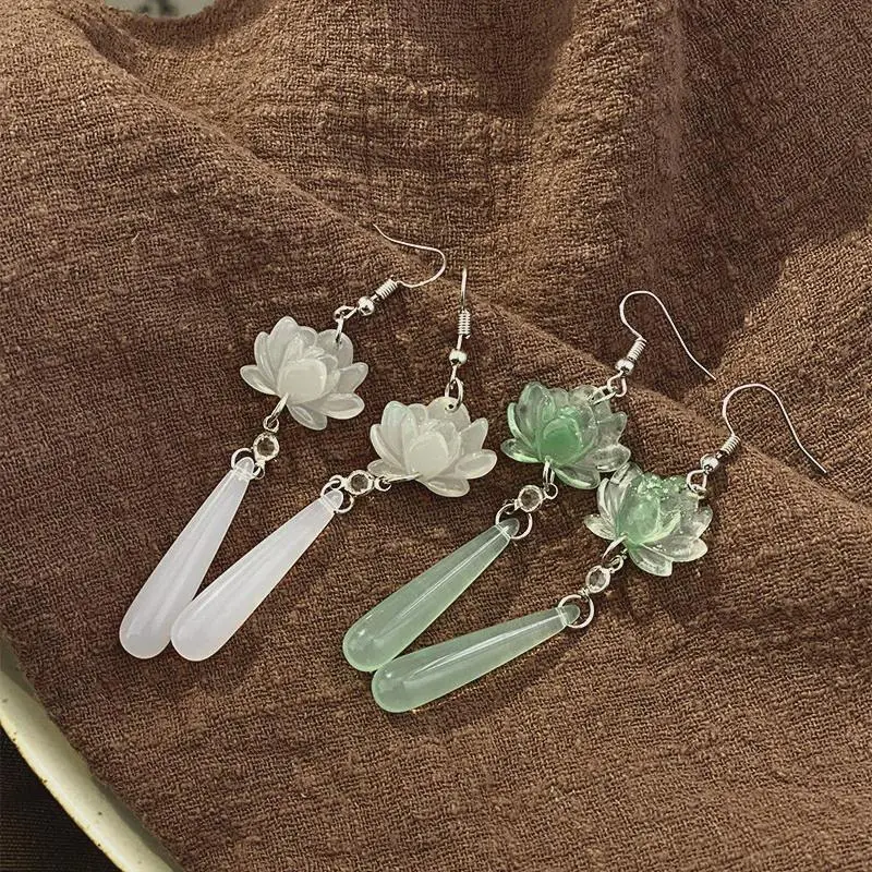 China-Chic Fan Tassel Earrings Women Fashion Retro Versatile Premium Elegant Ancient Lotus Flower Butterfly Moon Ear Accessories