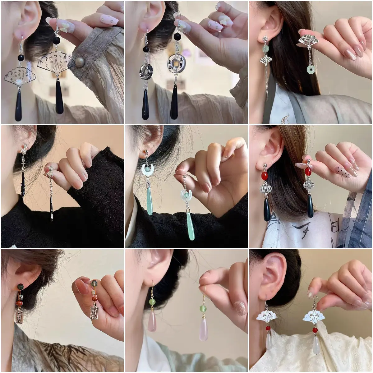 China-Chic Fan Tassel Earrings Women Fashion Retro Versatile Premium Elegant Ancient Lotus Flower Butterfly Moon Ear Accessories