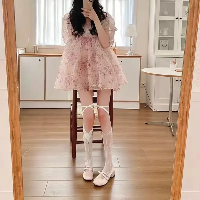 Sexy Tie Lace Fishnet Stockings Irregular Split-toe Calf Socks Women Middle Tube Socks Straps Summer Lace Long Japanese Socks