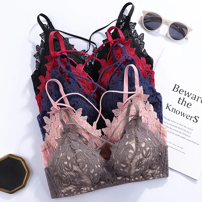 Sexy Floral Lace Bralette Seamless Bras for Women Soft Intimates Female Underwear Deep V Brassiere Lingerie Push Up Sujetador