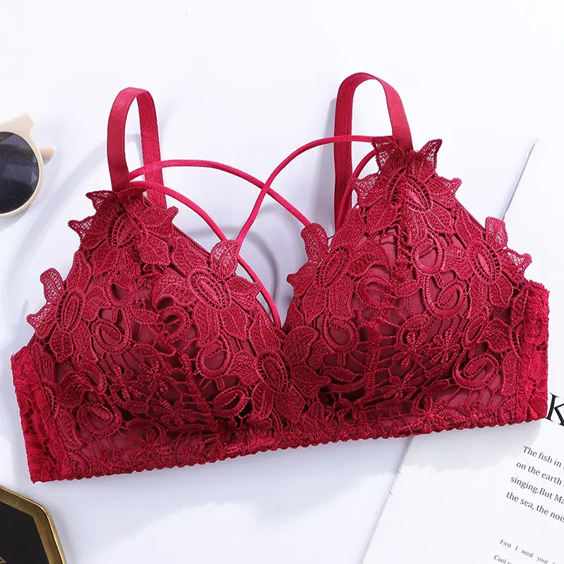 Sexy Floral Lace Bralette Seamless Bras for Women Soft Intimates Female Underwear Deep V Brassiere Lingerie Push Up Sujetador