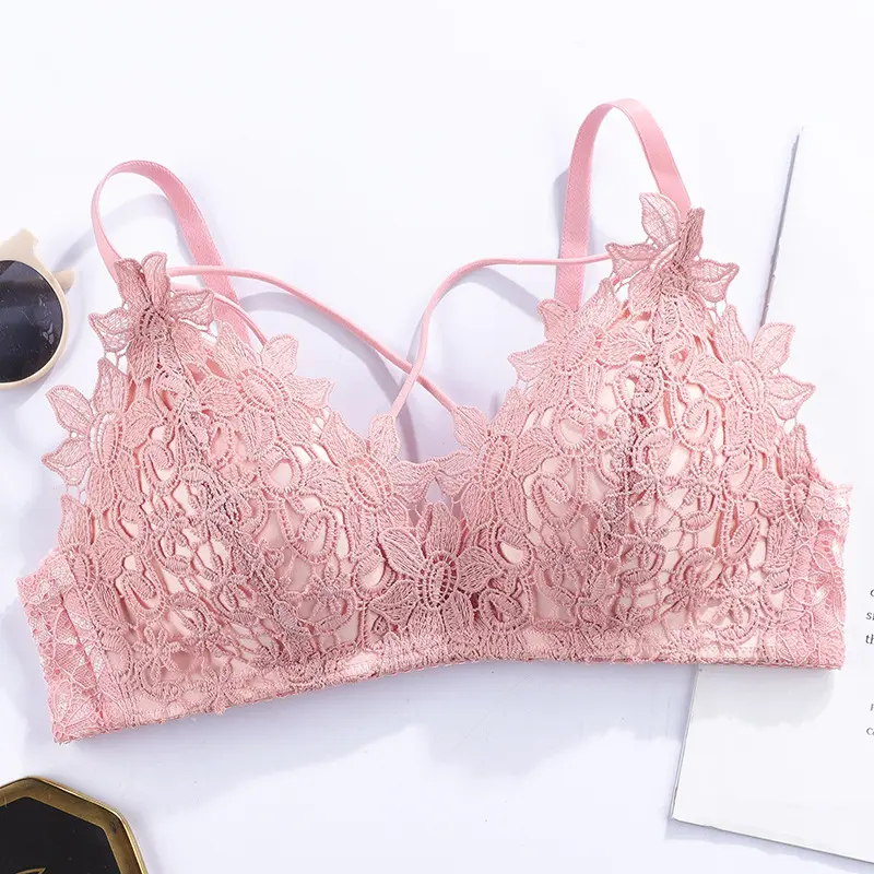 Sexy Floral Lace Bralette Seamless Bras for Women Soft Intimates Female Underwear Deep V Brassiere Lingerie Push Up Sujetador