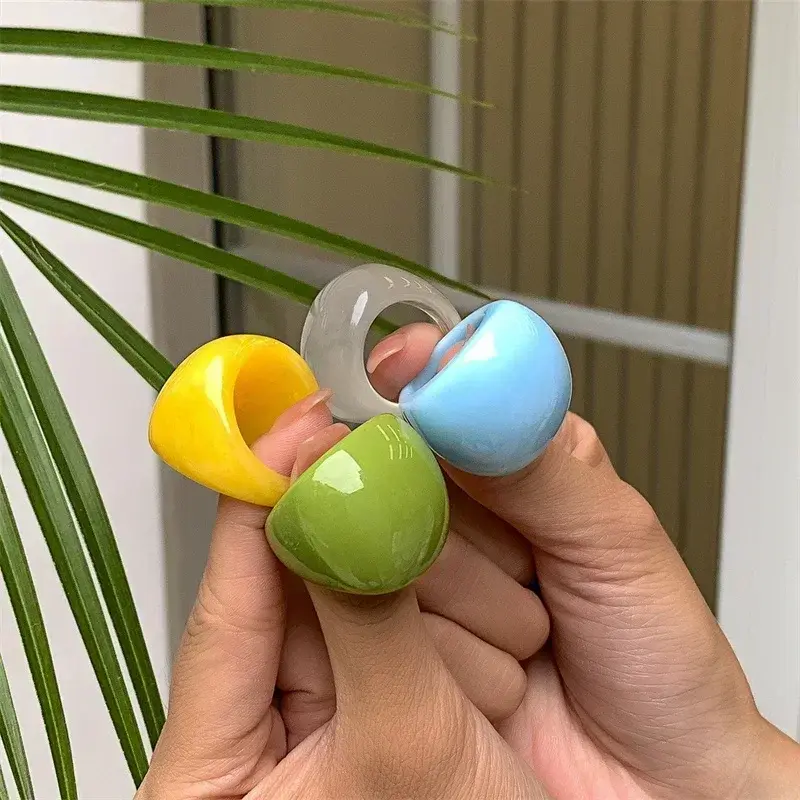 New Trendy Big Round Acrylic Resin Rings Sets for Women Geometric Colorful Finger Ring for Girls Party Korean Fashion Jewelry