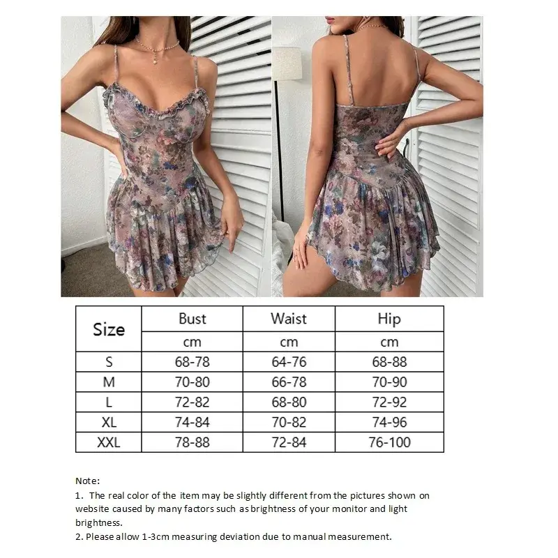 Babydolls Floral Pleated Camisole Short Skirt and Nightgown Women Pajama Sexy Lingerie for Women Push Up Adult Sexy Nights