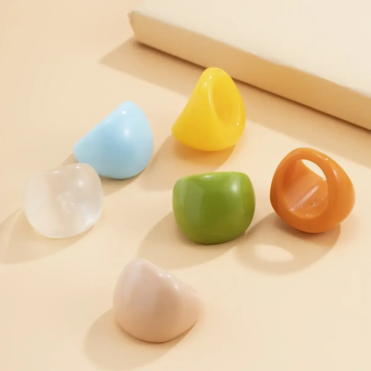 New Trendy Big Round Acrylic Resin Rings Sets for Women Geometric Colorful Finger Ring for Girls Party Korean Fashion Jewelry