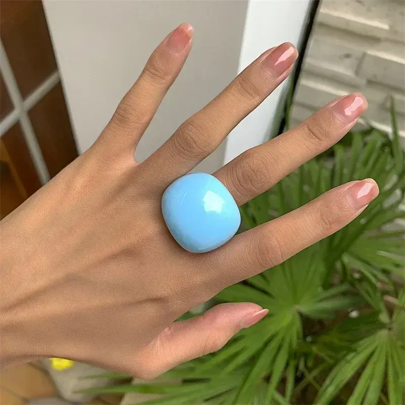 New Trendy Big Round Acrylic Resin Rings Sets for Women Geometric Colorful Finger Ring for Girls Party Korean Fashion Jewelry