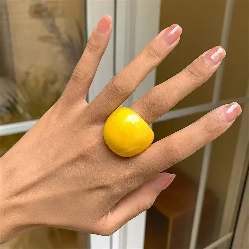 New Trendy Big Round Acrylic Resin Rings Sets for Women Geometric Colorful Finger Ring for Girls Party Korean Fashion Jewelry
