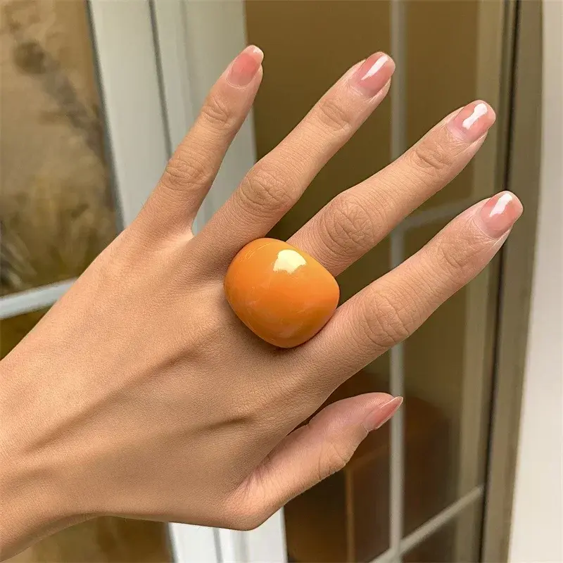 New Trendy Big Round Acrylic Resin Rings Sets for Women Geometric Colorful Finger Ring for Girls Party Korean Fashion Jewelry
