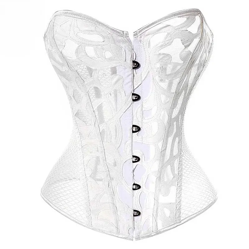 White Sexy Hollow Out Waist Trainer Corset Women's Lace Up Boned Slimming Lingerie Corsets And Bustiers Top Overbust body Shaper
