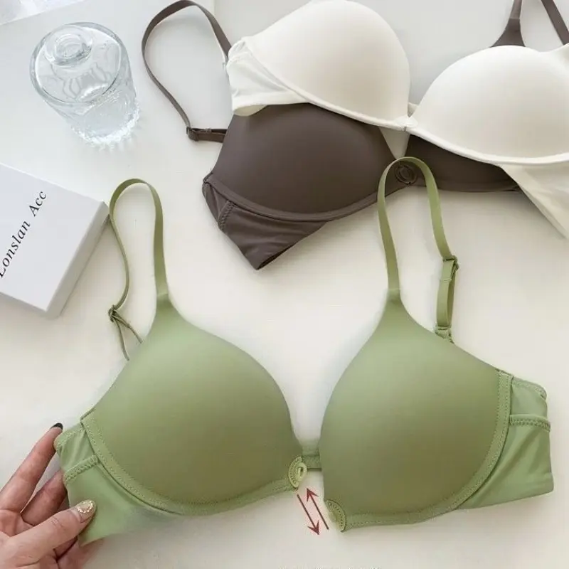 Sexy Front Buckle Small Breasts Not Empty Cups Ultra-thin Bra Summer Thin Women Underwear U-shaped Back Push Up Anti-sagging Bra