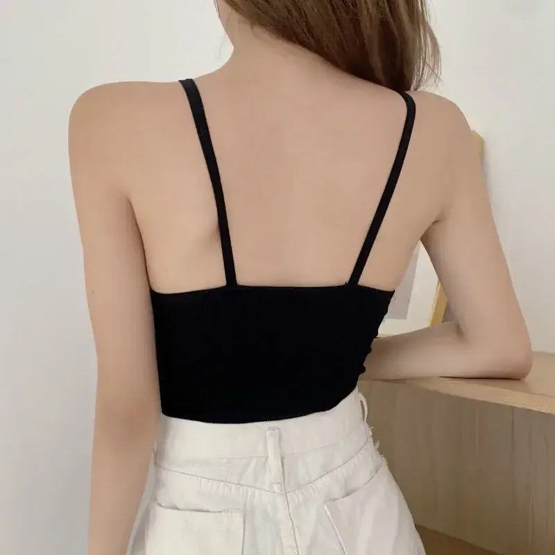 Camisole Women Solid Basic Tank Top Ladies Hollow Out Stretchy Backless Sexy Female Korean All-match Summer Knit Chic Strap