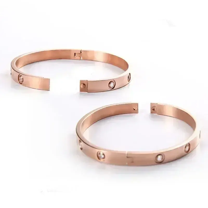 Luxury LOVE Crystal 6mm Thickness Bangles High Quality PVD Stainless Steel Oval Bracelet No Fade Jewelry for Women Gift