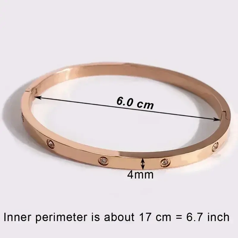 Luxury LOVE Crystal 6mm Thickness Bangles High Quality PVD Stainless Steel Oval Bracelet No Fade Jewelry for Women Gift