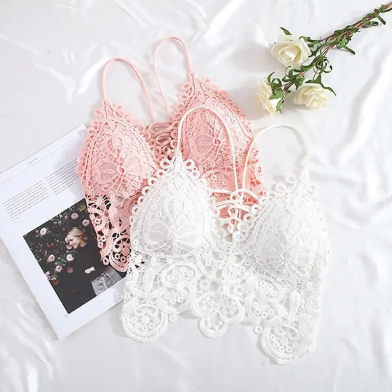 Women's Bra Tube Tops Fashion Hollow Out Top Sexy Lace Bra Girl Outer Tank Up Women's Underwear Female Crop Top Sexy Lingerie