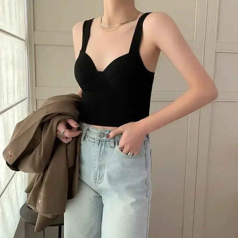 Basic Undershirt Casual Tank Top Women Sleeveless Camisoles Wire Free Solid Color Slim Fitting Sexy Crop Top Versatile Summer