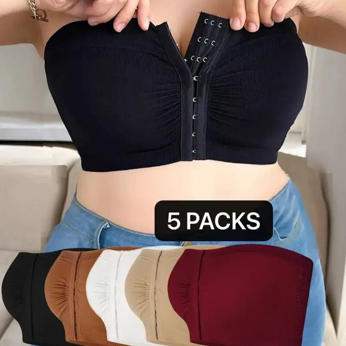 Sexy Front Button Strapless Bras For Women No Underwire Seamless Bralettes Women Wireless Bra Soft Support Plus Size Tube Top