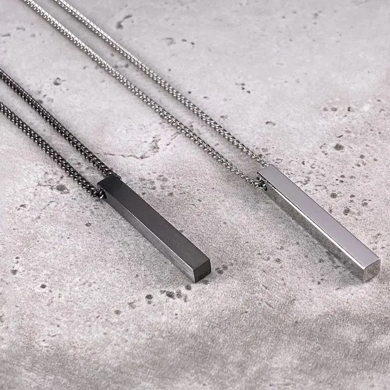 Waterproof 3D Vertical Bar Necklaces for Men,Minimalist Stainless Steel Geometric Pendant with Box Chain,Male Collar Jewelry