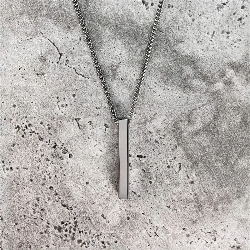 Waterproof 3D Vertical Bar Necklaces for Men,Minimalist Stainless Steel Geometric Pendant with Box Chain,Male Collar Jewelry