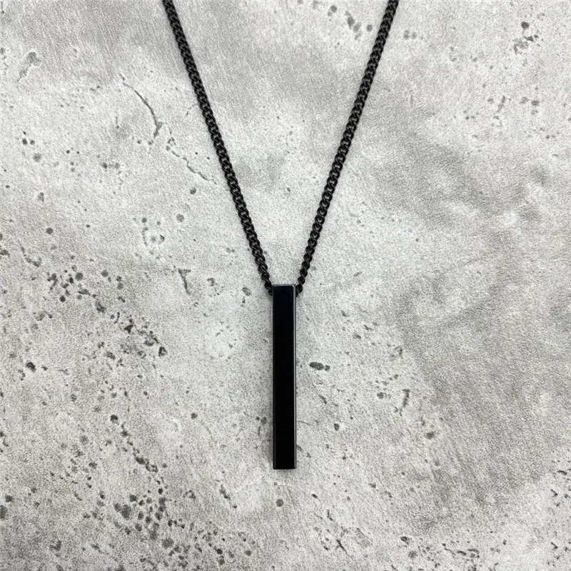 Waterproof 3D Vertical Bar Necklaces for Men,Minimalist Stainless Steel Geometric Pendant with Box Chain,Male Collar Jewelry