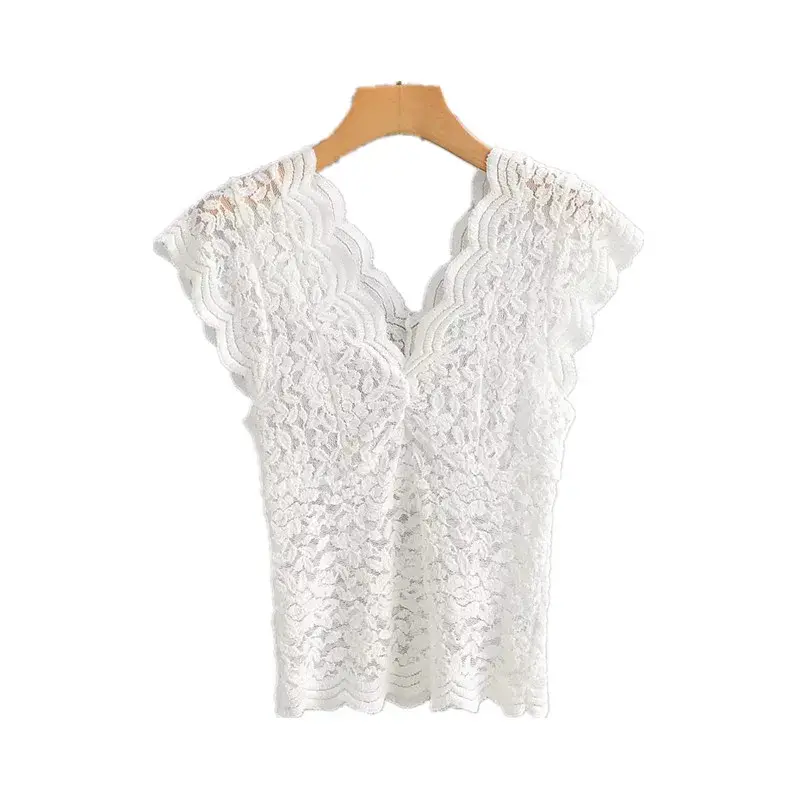 S-5XL Lace Blouses Shirts Sexy Club Female Acrylic Shirts Deep V Summer Fashon Tops Lace Sexy V Neck Sleeveless Fashon Top