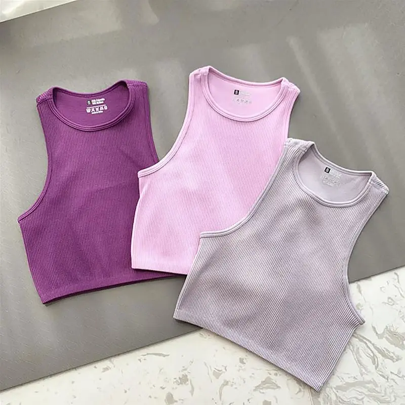 Sleeveless Yoga Short Shirts Running Sports Gym Women Tops Fitness Running Moisture Breathable Seamless Knitted Vest