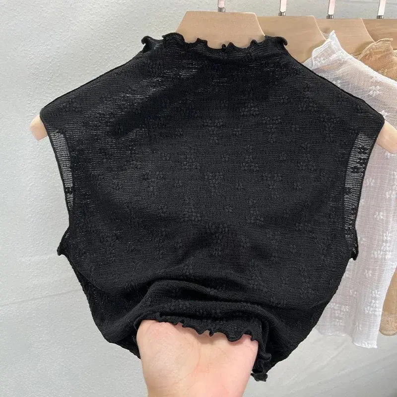 Lace Tanks Women Half High Collar Solid Hotsweet Crop Tops Fashion Tender French Casual Slim Girlish All-match Summer Tank Top