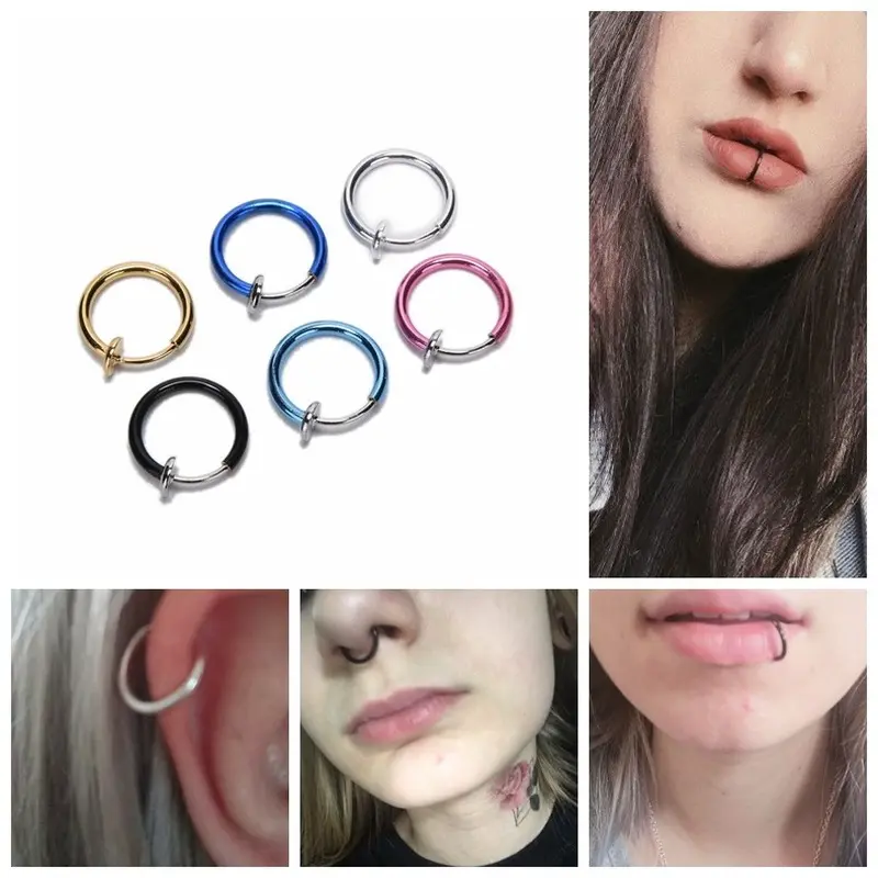 1PCS Earrings Nose Lip Hoop Ring Stainless Steel Fake Piercing Cartilage Earrings Septum Helix Piercing Body Jewelry