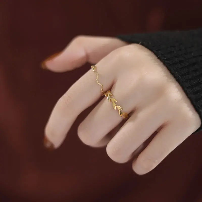 Stainless Steel Fashion Women's Open Enclose Leaf Rings Girls Botanical Women Knuckle Leaves Rings Wedding Party ins Jewelry