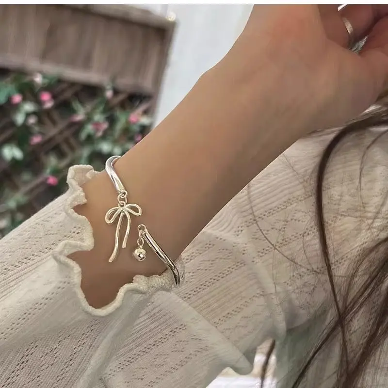 New Arrival Elegant Bowknot 925 Sterling Silver Female Bangle Promotion Jewelry For Women Birthday Gifts No Fade