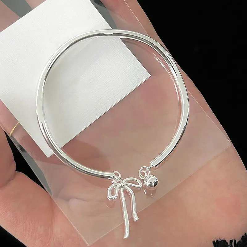 New Arrival Elegant Bowknot 925 Sterling Silver Female Bangle Promotion Jewelry For Women Birthday Gifts No Fade