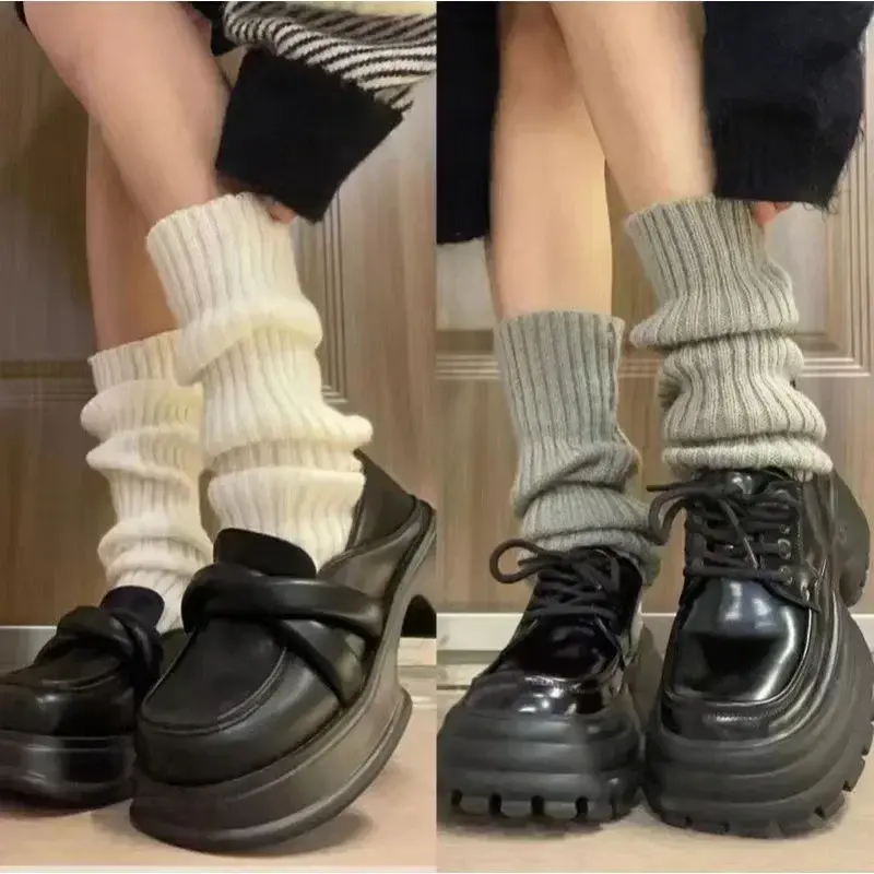 New in JK Lolita Leg Warmer Women's Autumn Winter Knitted Foot Cover Long Socks White Y2K Punk Gothic Crochet Socks Boot Cuffs