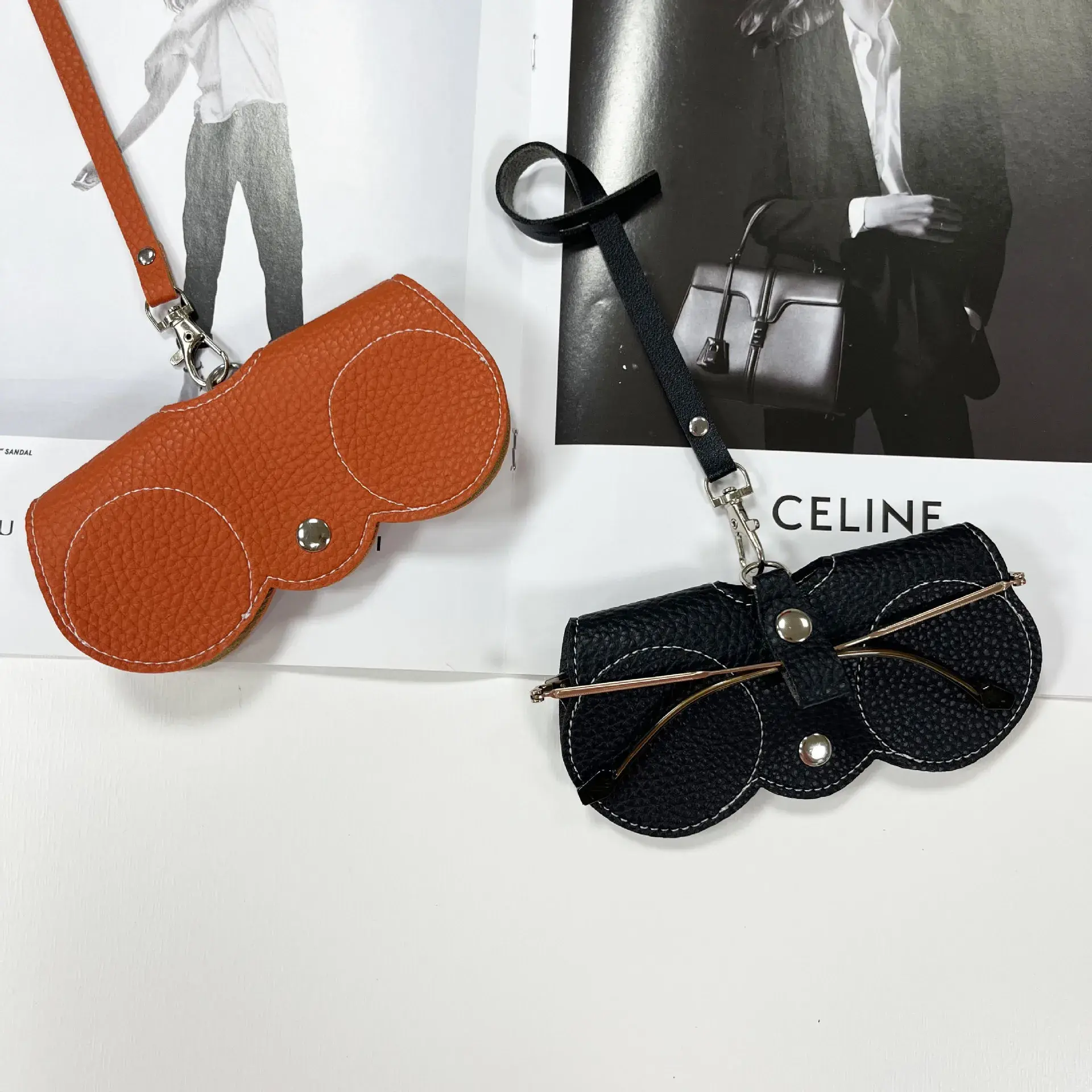 New PU Leather Eyeglasses Storage Bag Portable Fashion Lanyard Sunglasses Bag Protective Case Eyeglasses Bag
