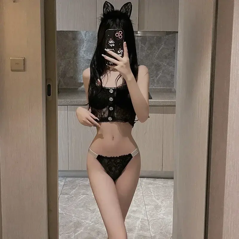 New Low-waist Tanga Panties Sexy G-string Lace Hollowed Out Thong Transparent Temptation T-back Pure Cotton Underpants for Women