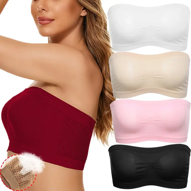 Summer Strapless Underwear Women's Sexy Mesh Bra Ladies Slim Short Crop Tops Female Invisible Push Up Bralette Lingerie S-6XL