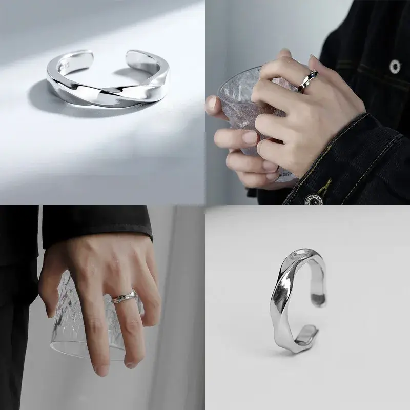 925 Sterling Silver Color Ring Korean Trendy Smooth Rings for Women Couple Vintage Geometric Handmade Rings Wedding Jewelry Gift