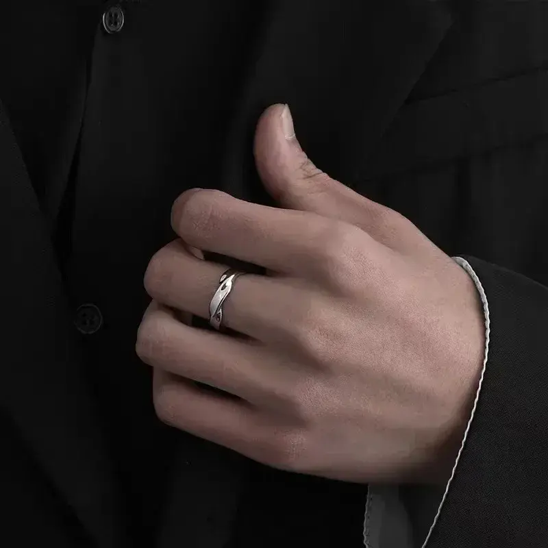 925 Sterling Silver Color Ring Korean Trendy Smooth Rings for Women Couple Vintage Geometric Handmade Rings Wedding Jewelry Gift